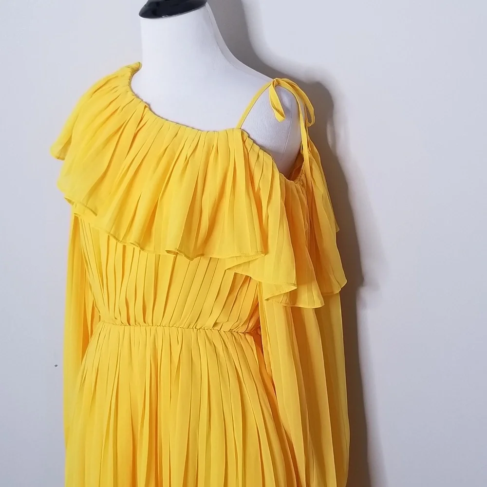 NWT Endless Rose Yellow Pleated One Shoulder Dress XS - Picture 3 of 8